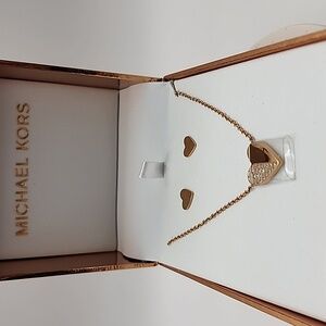 Michael Kors Rose‎ Gold Tone Heart Necklace and Earrings Set